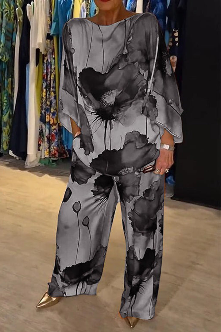 Myla | Casual Round Neck Printed Satin Suit