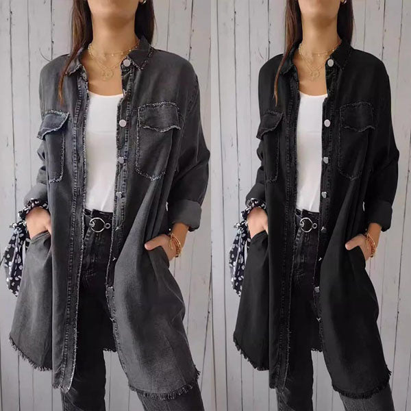 Suzanne™ | Faux Denim Mid-Length Lapel Coat