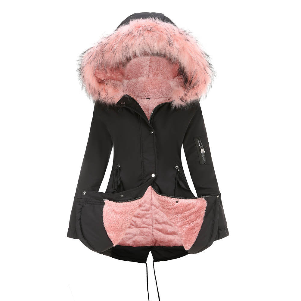 Polina™ | Parka Hood Velvet Lined Warm Mid-Length Cotton Jacket