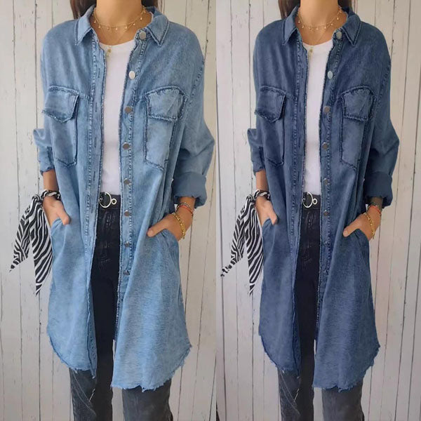 Suzanne™ | Faux Denim Mid-Length Lapel Coat