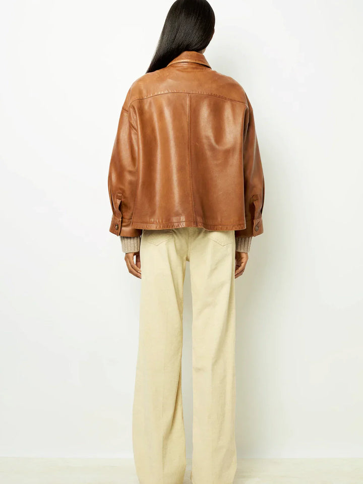 Krista™ | Elegant Boxy Leather Cropped Jacket