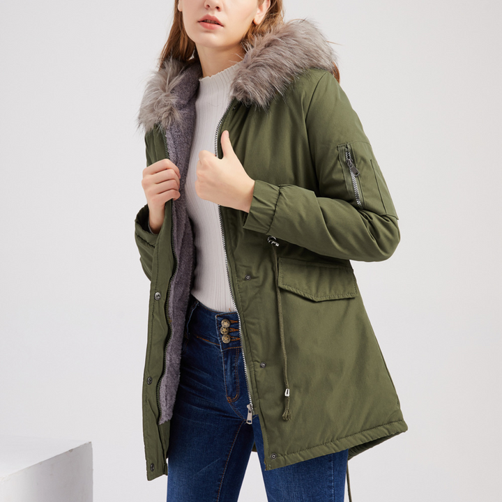 Polina™ | Parka Hood Velvet Lined Warm Mid-Length Cotton Jacket