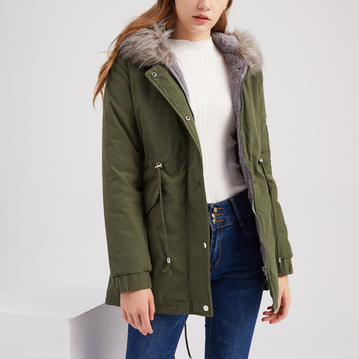 Polina™ | Parka Hood Velvet Lined Warm Mid-Length Cotton Jacket