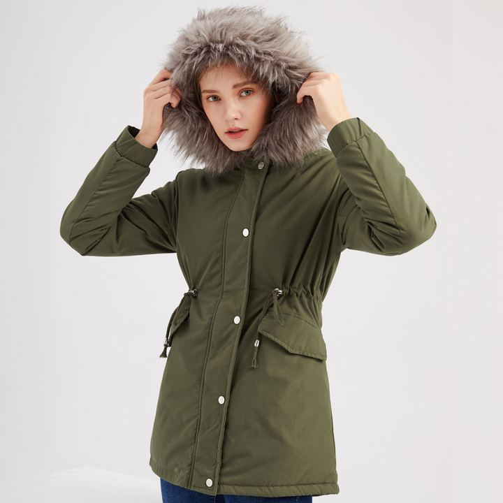 Polina™ | Parka Hood Velvet Lined Warm Mid-Length Cotton Jacket