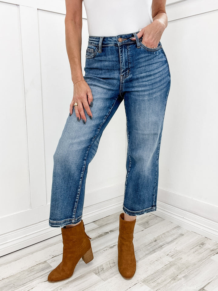 Ximena™ | High Waist Cropped Wide Leg Wash Denims