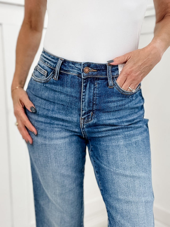 Ximena™ | High Waist Cropped Wide Leg Wash Denims