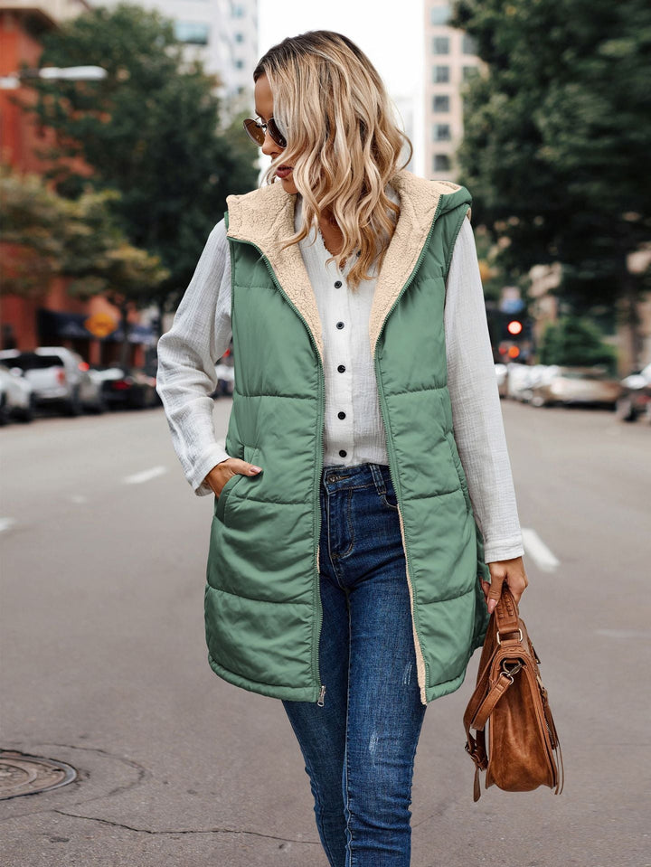 Arianne™ | Reversible Plush Casual Quilted Hooded Vest