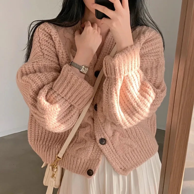 Elloise™ | Casual Solid Color V-Neck Knitted Cardigan Sweater