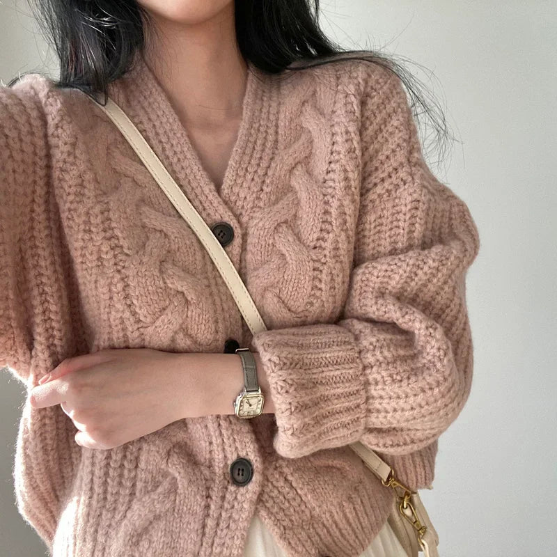 Elloise™ | Casual Solid Color V-Neck Knitted Cardigan Sweater