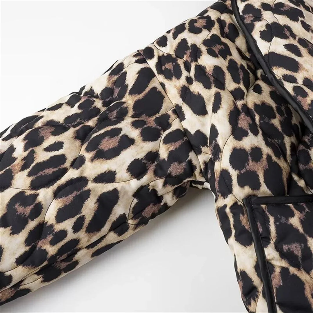 Lourdes™ | Retro Leopard Print Quilted Jacket