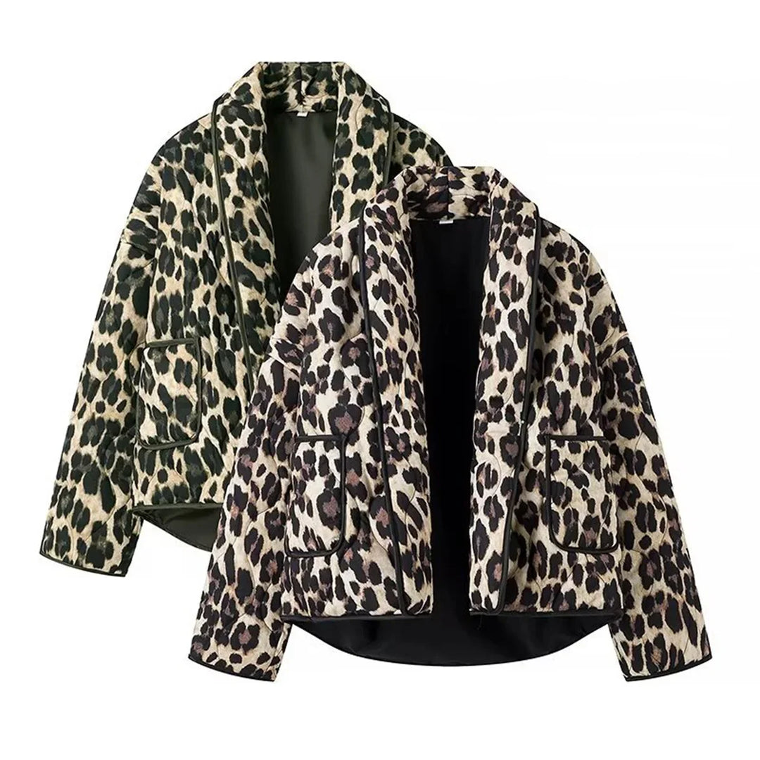 Lourdes™ | Retro Leopard Print Quilted Jacket