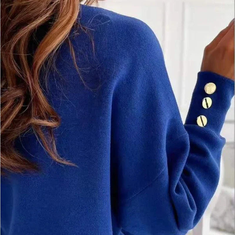 Damaria™ | Elegant V-Neck Lantern Sleeve Sweater