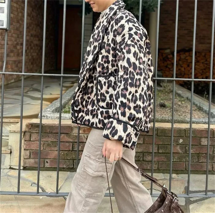 Lourdes™ | Retro Leopard Print Quilted Jacket