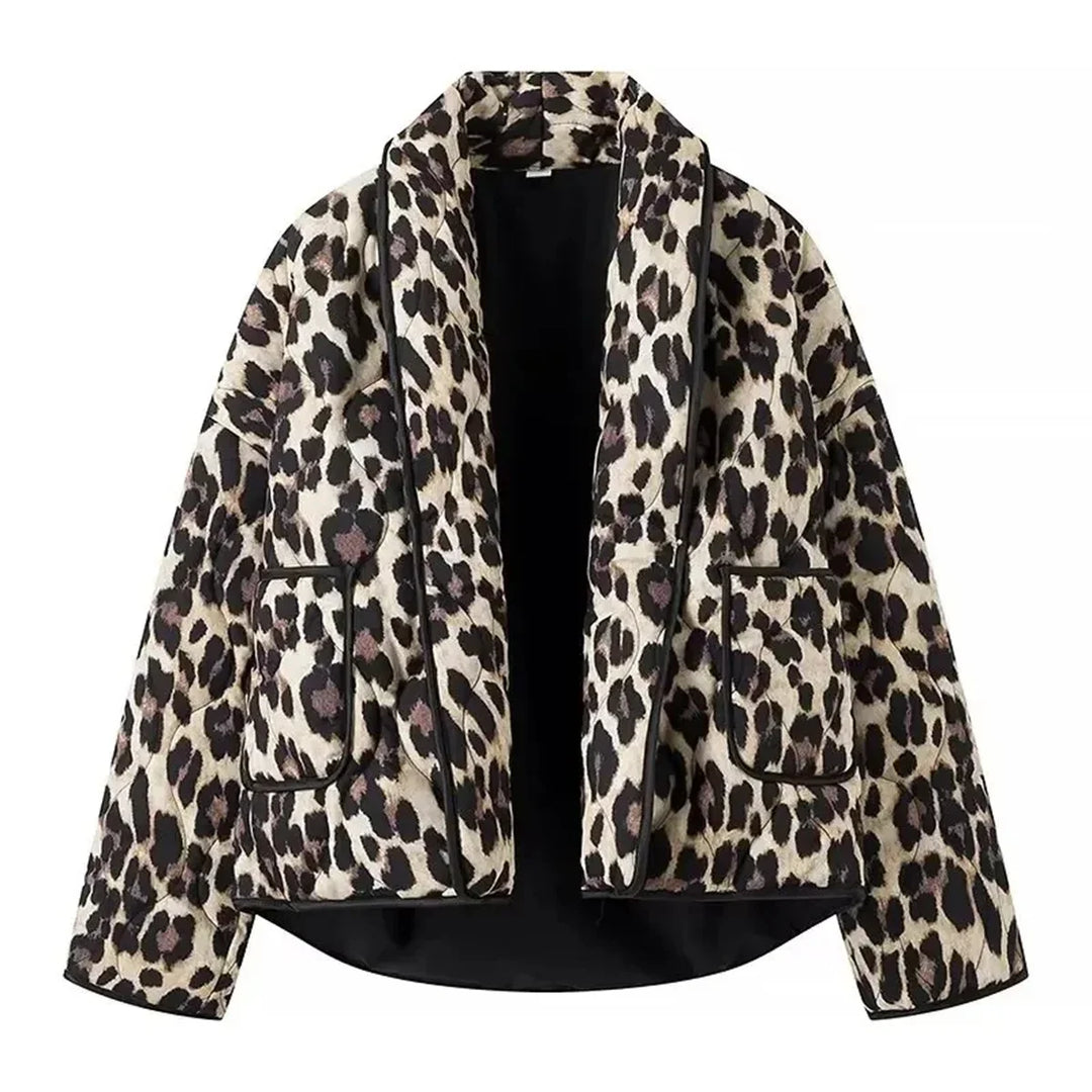 Lourdes™ | Retro Leopard Print Quilted Jacket