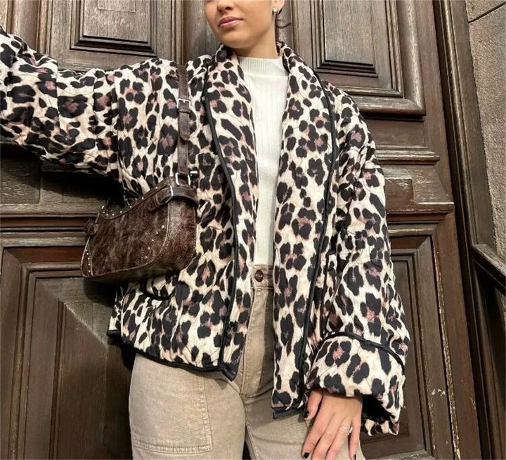 Lourdes™ | Retro Leopard Print Quilted Jacket