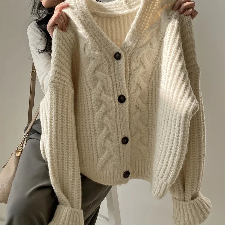 Elloise™ | Casual Solid Color V-Neck Knitted Cardigan Sweater