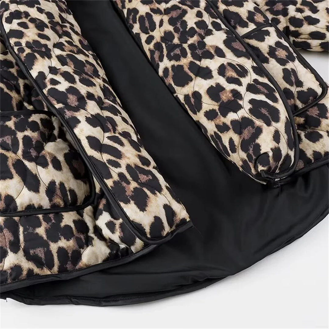 Lourdes™ | Retro Leopard Print Quilted Jacket