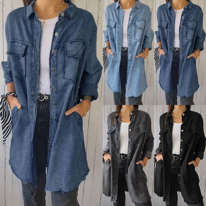 Suzanne™ | Faux Denim Mid-Length Lapel Coat