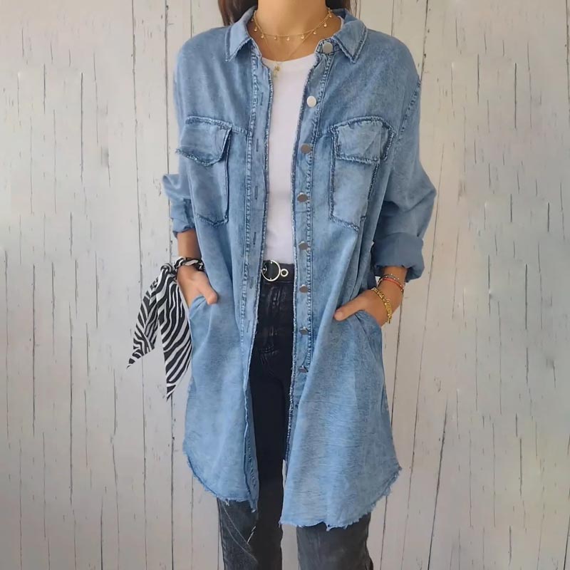 Suzanne™ | Faux Denim Mid-Length Lapel Coat