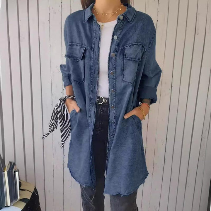 Suzanne™ | Faux Denim Mid-Length Lapel Coat