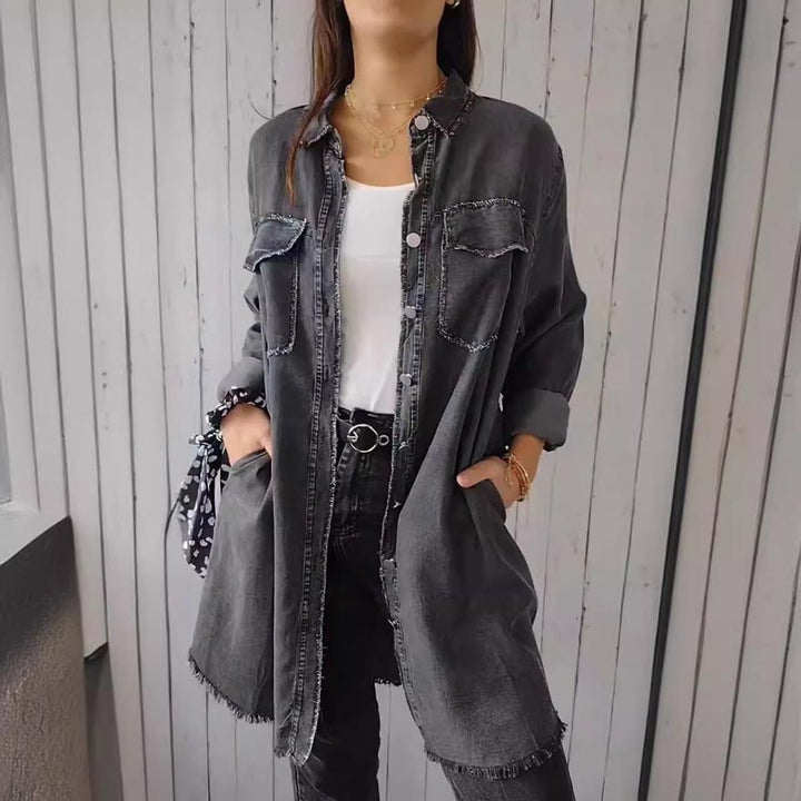 Suzanne™ | Faux Denim Mid-Length Lapel Coat