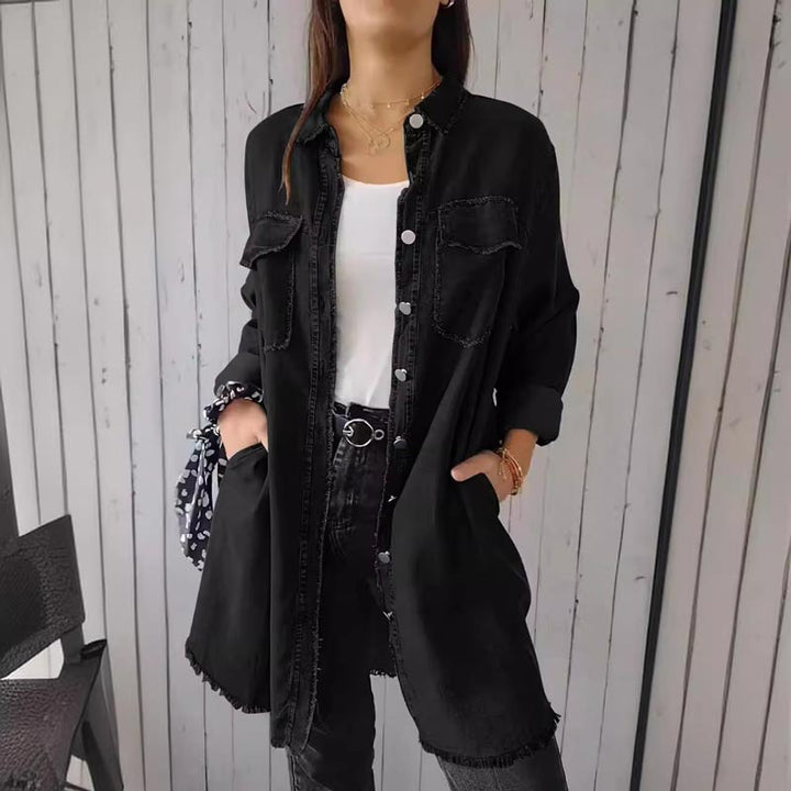 Suzanne™ | Faux Denim Mid-Length Lapel Coat