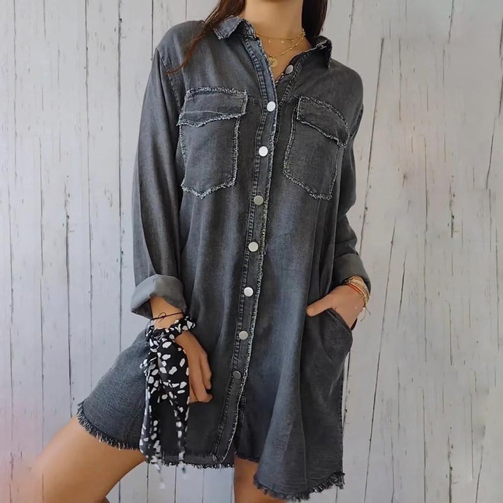 Suzanne™ | Faux Denim Mid-Length Lapel Coat